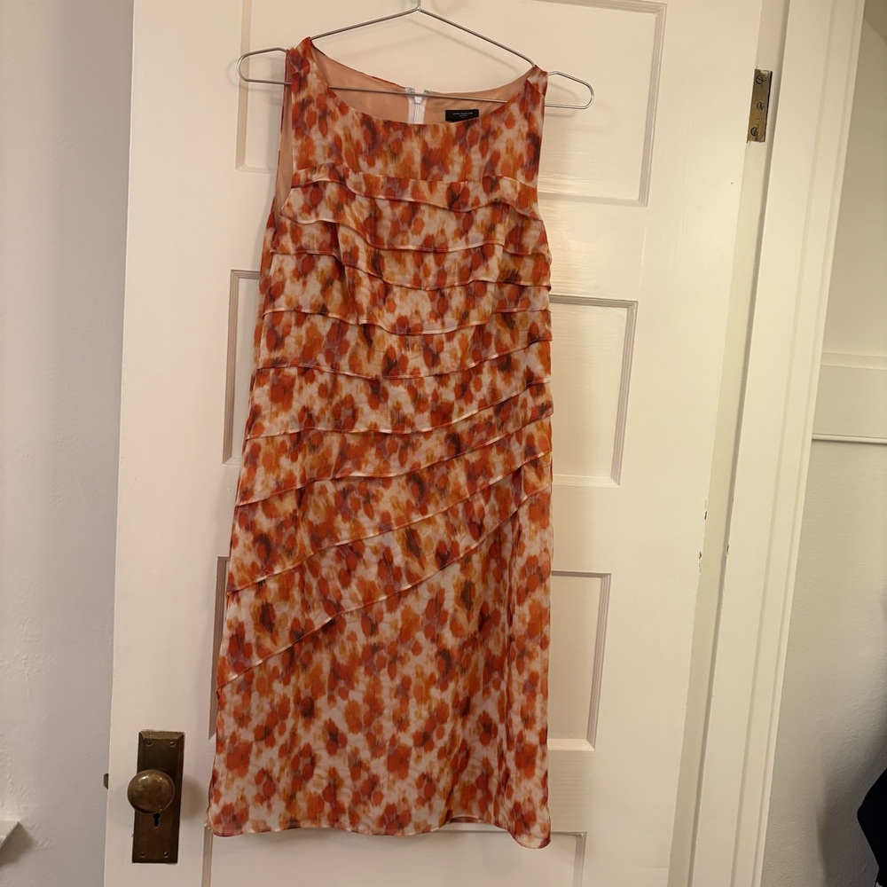 Ann Taylor Asymmetrical Orange and White Dress